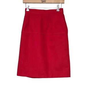 Vintage Sears Retro Preppy Red A-Line Midi Skirt Button Back Detail Size XS - S